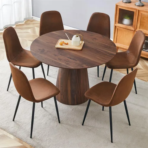 Vista 33 de Mesa de comedor redonda para mesa de comedor de 4/6, 45 pulgadas, mesa de cocina pequeña con pedestal estable, mesa de comedor moderna para cocina
