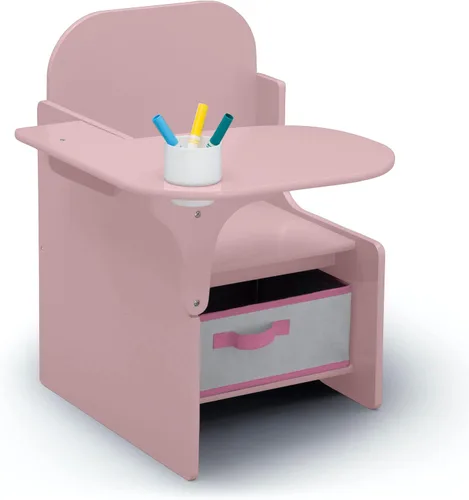 Vista 3 de Delta Children MySize Escritorio con Silla con Compartimento de Almacenamiento - Certificado Greenguard Gold, Rosa Polvoriento