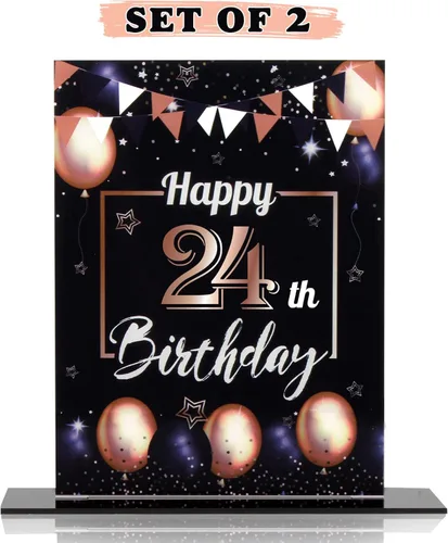 Vista 100 de LINGTEER Decoración de cumpleaños, soporte para globos, centros de mesa de acrílico, póster impreso de feliz 50 cumpleaños, centros de mesa de Negro