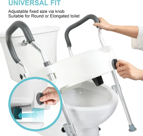 Vista 4 de Asiento de inodoro elevado, elevador de asiento de inodoro elevado con asas extra anchas, patas ajustables de altura para inodoros estándar