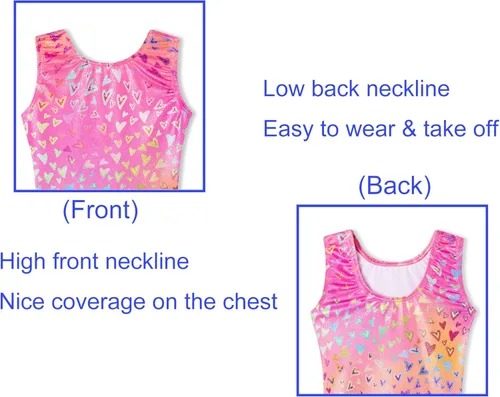 Vista 3 de Domusgo - Leotardos de gimnasia para niñas, brillantes de una sola pieza, con pantalones cortos