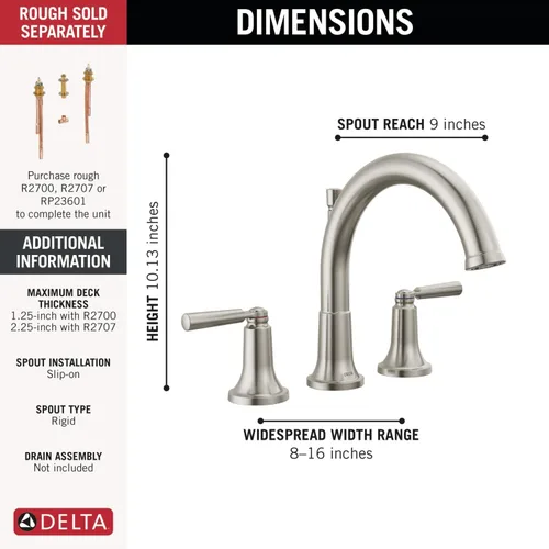 Vista 3 de Delta Saylor T2735-CZ - Grifo de bañera de oro cepillado, bronce champán T2735-CZ (válvula no incluida)