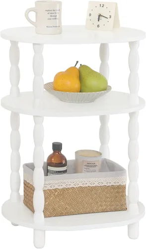 Vista 15 de MaxSmeo Mesa Auxiliar, Mesa de 3 Niveles Pequeña, Mesa de Noche de Diseño Ovalado Moderno, Mesa de Acento para Sala de Estar, Dormitorio, Marrón