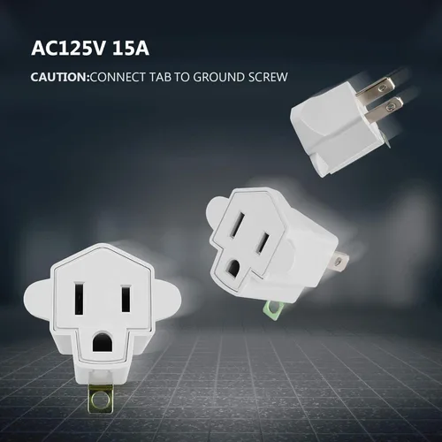 Vista 5 de JACKYLED - Clavija convertidora de 3 a 2 navajas, adaptador de toma a tierra. Convertidor de pared de material ignífugo resiste hasta 392 °F