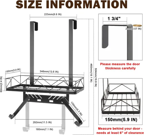 Vista 5 de Colgador de Tabla de Planchar, Caddy de Tabla de Planchar de Metal Sobre la Puerta o Montado en la Pared, Estante de Almacenamiento de Tabla