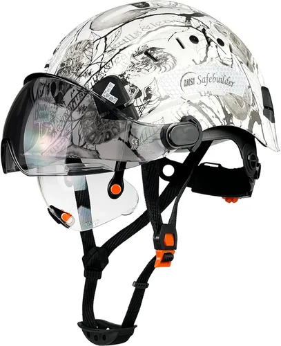 Vista 9 de SAFEBUILDER Casco de seguridad de construcción con visera incorporada Casco duro ABS con visera Ventilación ajustable Casco de trabajo Protección
