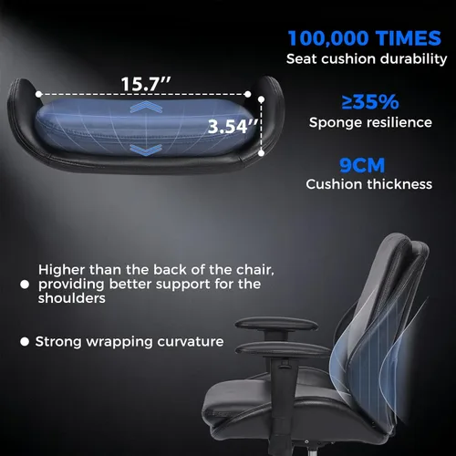 Vista 4 de BEWISHOME Silla de oficina con ruedas de goma, silla de oficina grande y alta, sillas de oficina ergonómicas, silla de escritorio ejecutiva, sillas