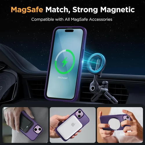 Vista 16 de Miracase - Funda magnética para iPhone 13 de 6.1 pulgadas (compatible con MagSafe) (con 2 protectores de pantalla), protección de grado militar