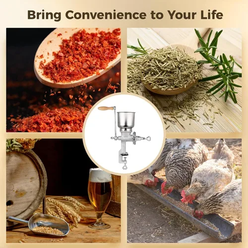 Vista 8 de Molinillo de maíz de alta tolva, molinillo de grano de hierro fundido, molinillo de café manual, molinillo de mano resistente con tolva grande