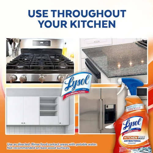 Vista 4 de Lysol Limpiador y desengrasante Pro Kitchen en aerosol, antibacteriano multiusos para cocinas, encimeras, hornos y electrodomésticos, aroma cítrico
