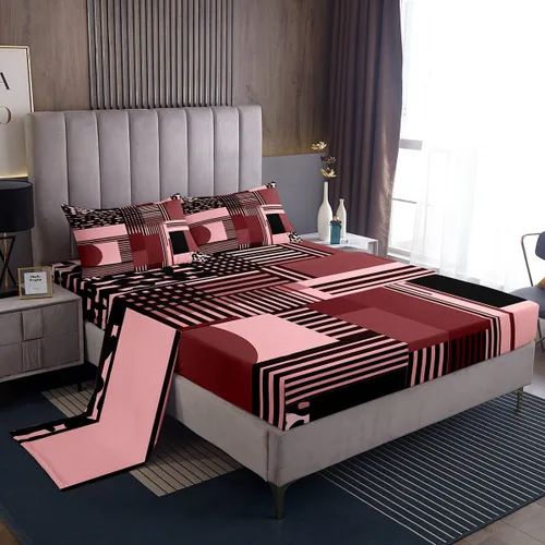 Vista 19 de Manfei Juego de sábanas geométricas tamaño individual, juego de ropa de cama con estampado de leopardo a rayas marrones para decoración