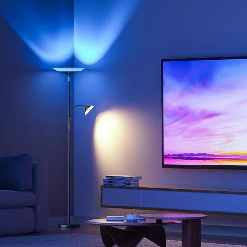 Vista 6 de SIBRILLE RGB Torchiere - Lámpara de pie LED regulable de 2 vías con control remoto y botón, luz de lectura de piso giratoria de 34 W, lámpara