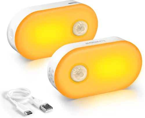 Vista 12 de Lyridz Luz nocturna de batería recargable con sensor de movimiento, mini luz LED blanca cálida portátil, brillo ajustable para baño, dormitorio
