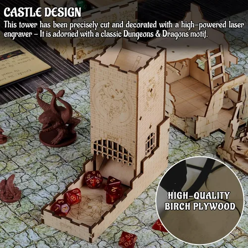 Vista 2 de CZYY Castle Dice Tower, rodillo plegable de madera con bandeja