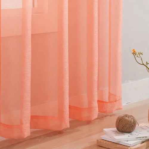 Vista 5 de 2 paneles de cortinas traslúcidas coral para dormitorio de 63 pulgadas de largo, cortinas semitraslúcidas con ojales para sala de estar, cortinas