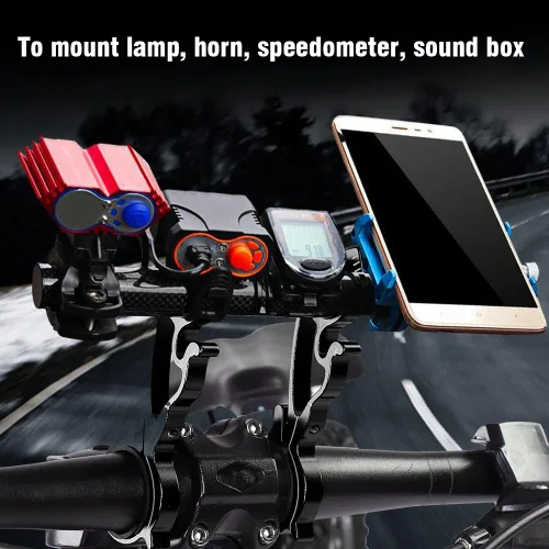 Vista 6 de Soporte extensor, aleación de aluminio, ahorro de espacio, soporte de extensión de manillar doble para velocímetro (20CMNegro)