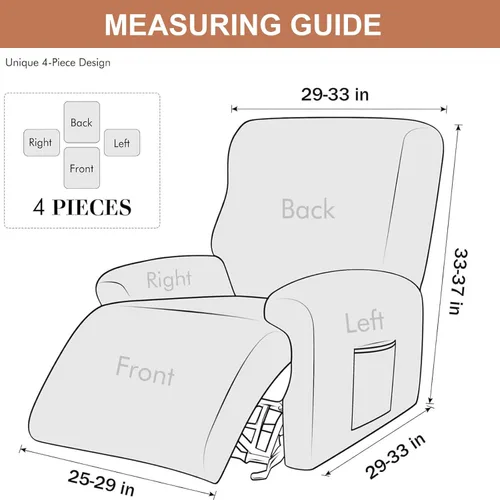 Vista 5 de Eco-Ancheng Fundas reclinables de 4 piezas, fundas para sillas reclinables, fundas elásticas para sofá reclinable, fundas ajustables