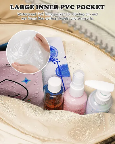 Vista 7 de Bolsa de lona Vogewood, bolsas personalizadas de fin de semana para mujer, bolsas de viaje con estuche de maquillaje, regalos de cumpleaños, Beige