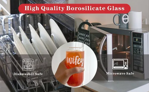 Vista 5 de Mason Life Vasos de vidrio con tapas, regalos para ella, tarros de 18 onzas, regalos de San Valentín para esposa de parte del marido, regalos