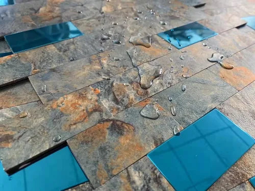 Vista 4 de XUANINY 10 hojas de azulejos autoadhesivos para salpicaduras de muro, azulejos de metal y madera, de aluminio, para pegar en la cocina, tocadores