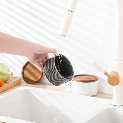 Vista 6 de Recipientes de sal y pimienta: recipiente de especias apilable de cerámica de 10 oz con tapa de madera - recipientes de almacenamiento