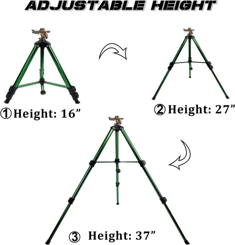 Vista 4 de Biswing Cabezal de aspersor de impacto en base de trípode, rociadores de césped resistentes, riego de área grande de 360 grados, boquilla