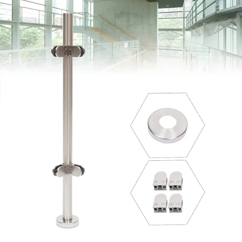 Vista 2 de DHBREK Poste de barandilla de vidrio de acero inoxidable con abrazadera de vidrio para paneles de vidrio, soportes de montaje, poste de barandilla