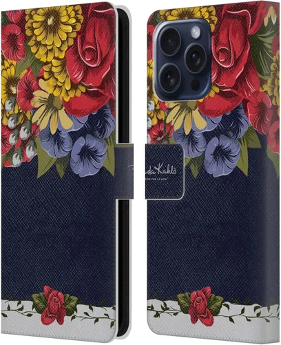 Vista 172 de Head Case Designs Funda con licencia oficial de Frida Kahlo Portrait Red Florals - Funda de piel tipo cartera compatible con Apple iPhone 14 Pro