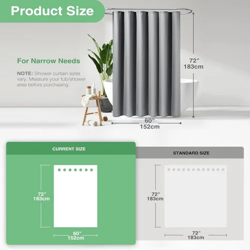 Vista 552 de Cortina de ducha de tela Dynamene verde oscuro - Cortinas de baño de tela de nido de abeja texturizadas resistentes, juego de cortinas de baño