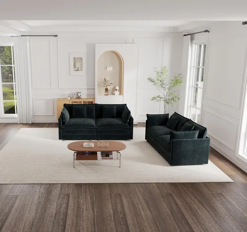 Vista 38 de KEIKI Juego de sofá de 2 piezas con 2 sofás individuales de felpilla de gran tamaño, estilo moderno tapizado de 2 plazas con 2 almohadas, cojines
