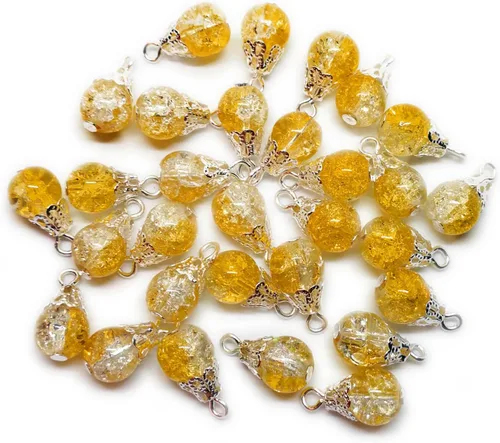 Vista 8 de 30pcs Handcrafted Crackle Glass Beads Drops w/Silver Wire & Bead Cap ~Jewelry Making~ (Army Green)