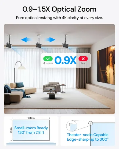Vista 5 de Valerion StreamMaster Plus2 4K Laser Projector - 300" IMAX Enhanced Home Theater, 4ms 240Hz Response, Gaming Projector with 3D & Dolby Vision