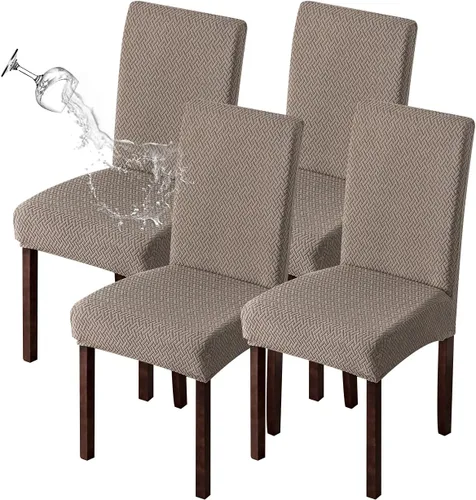 Vista 37 de Genina Fundas para sillas de comedor, fundas elásticas para sillas de comedor, fundas elásticas para sillas Parsons de la cocina (beige, 2 unidades)