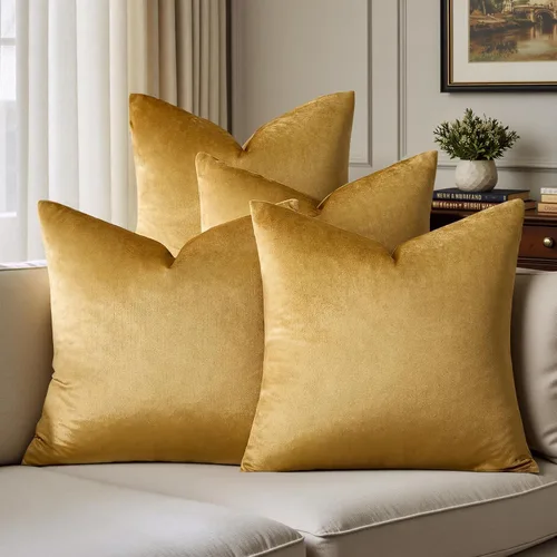 Vista 18 de GIGIZAZA Fundas de almohada decorativas de terciopelo champán, fundas de almohada para sofá (20 x 20 pulgadas, 4 unidades, champán)