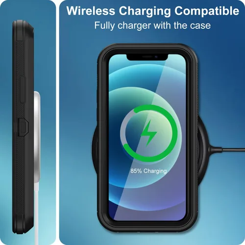 Vista 6 de Funda para iPhone 12/12 Pro con protector de pantalla integrado, protección resistente contra caídas, color negro