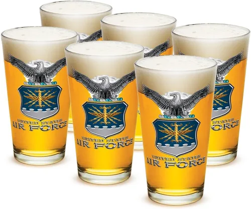 Vista 4 de Erazor Bits USAF Air Force United States Air Force - Vasos clásicos de cerveza prémium de 16 onzas - Juego de 2 vasos de mezcla de cóctel Highball