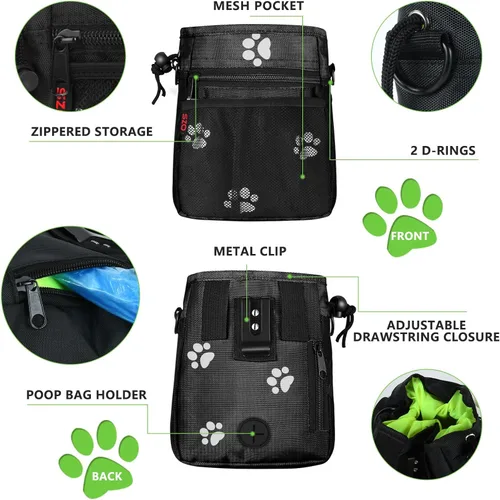 Vista 3 de Bolsa de golosinas para perros – 3 formas de llevar bolsas de golosinas para entrenamiento de mascotas y 2 piezas de teñido con clicker para perros