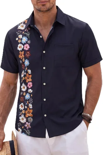 Vista 10 de KYKU Hawaiian Shirt for Men: Tropical Summer Beach Short Sleeve Button Down Shirt with Pocket Camisa de verano beige para hombre