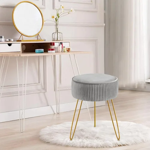 Vista 13 de GERANT Taburete de tocador multifuncional, taburetes de tocador modernos para sala de maquillaje, taburete otomano redondo de terciopelo con patas