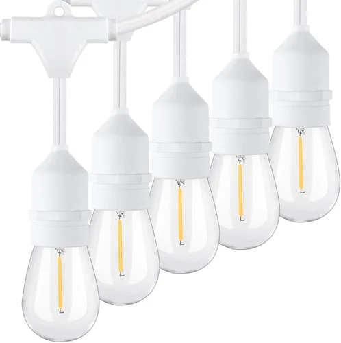 Cadena de luces para exteriores de 96 pies (48 x 2), luz de patio de alambre blanco resistente de grado comercial con bombillas LED S14