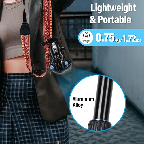 Vista 7 de SIRUI AM203 Mini trípode de viaje con cabeza de bola B00K de 360°, trípode de aluminio ligero para viajes y uso de mesa, carga máxima de 20