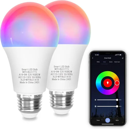 ORALUCE Bombilla inteligente compatible con Alexa y Google Home, bombilla LED A19 E26 equivalente a 60 W, WiFi de 2.4 GHz y Bluetooth que cambia de