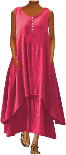 Vestidos de verano de lino y algodón para mujer 2024 Vestido Largo Mangas bolsillos a la Moda Vestidos Largos con