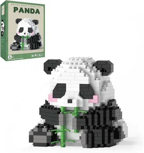 Vista 10 de Mini bloques de construcción de Halloween, panda sentado con calabaza, micro bloques de juguete para niños de 6, 7, 8, 9+, juegos de construcción