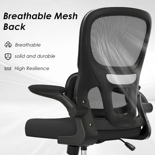 Vista 4 de Soohow Silla de oficina, ergonómica de malla con soporte lumbar, cómoda silla de escritorio giratoria para computadora con reposabrazos abatibles