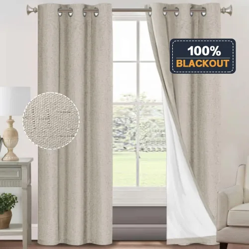 Vista 459 de Primitive - Cortinas opacas 100 % de lino texturizado natural para dormitorio, sala de estar, cortinas para ahorra energía, tela de arpillera
