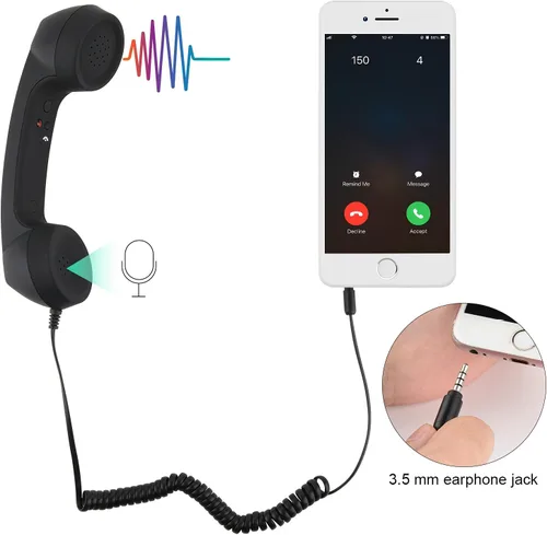 Vista 2 de Cosmos Auricular retro receptor de teléfono celular micrófono micrófono altavoz para teléfono inteligente teléfono móvil con enchufe de 0.138 in
