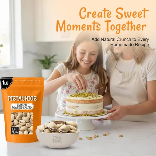 Vista 4 de Oh! Nuts Pistachios Estilo iraní – Tostado ligeramente salado – 1 libra – Nueces enteras sin cáscara – Empaquetado en bolsa con cierre de cremallera