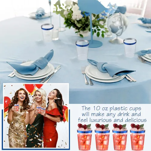 Vista 7 de Tanlade 200 vasos de plástico transparente de 10 onzas, vasos de plástico con bordes, vasos desechables elegantes para fiestas, bodas, día de Acción