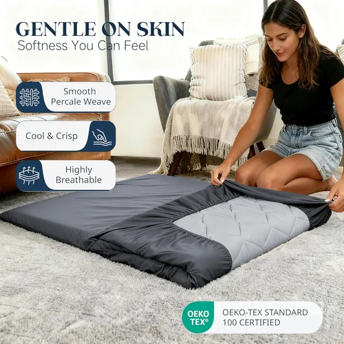 Vista 2 de Aircliff Sábana bajera ajustable para colchón de futón tradicional japonés, 100% algodón, súper suave y lavable a máquina (individual)